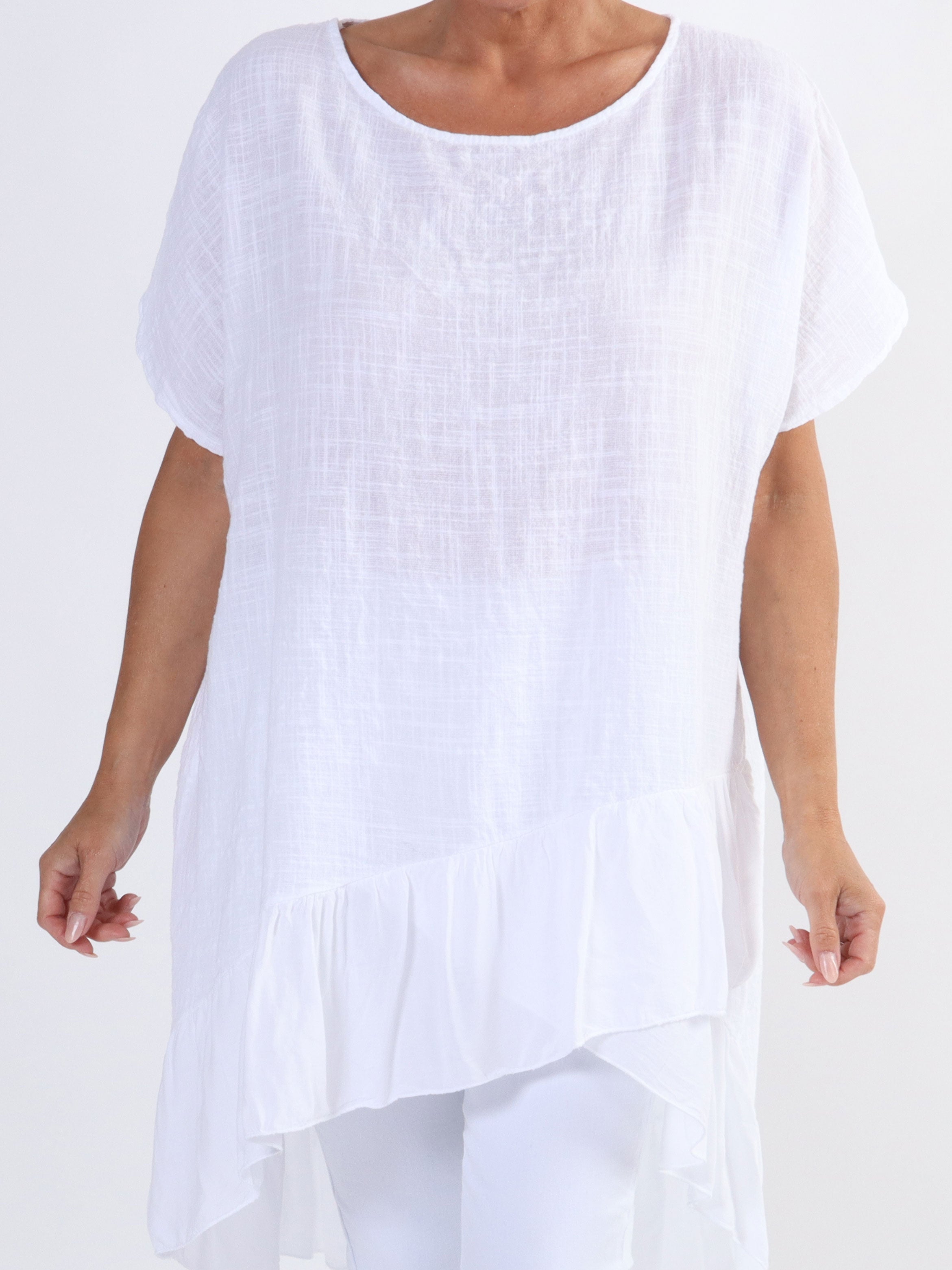 Elba - Plus size tunika i forskudt længde med flæser